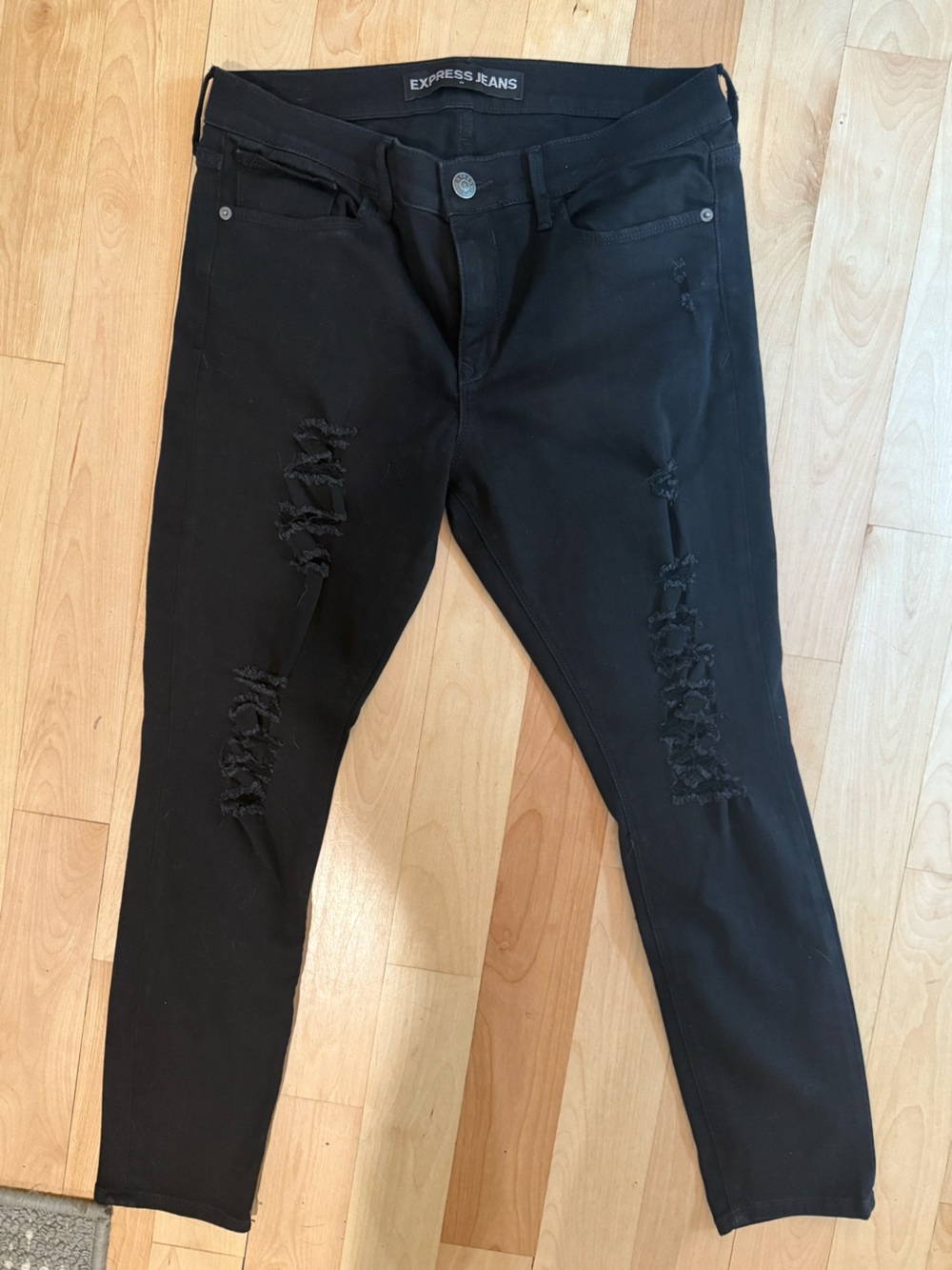 Express Black Ripped Mid Rise Jeans for Women